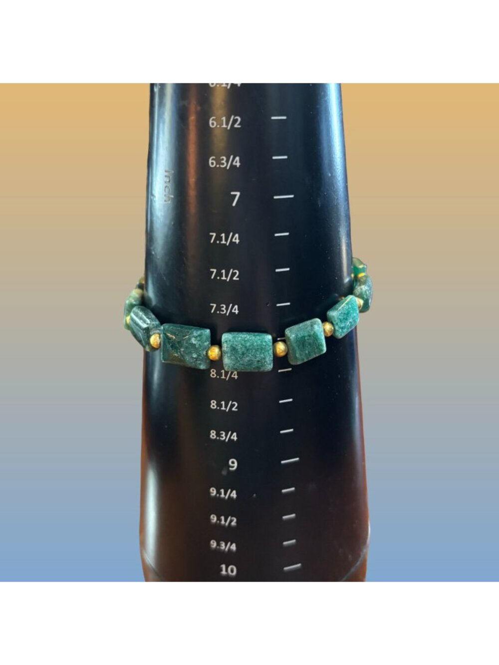 Green Semi Precious Stone Gold Tone Necklace Bracelet Set Adjustable Vintage - Picture 11 of 13